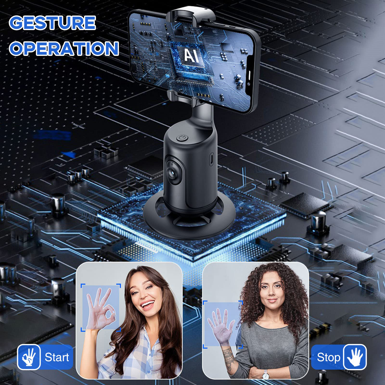Auto Face Tracking Phone Holder with Remote, 360°Rotation Phone Camera Mount, Gesture Control Moving Tripod for Phone Video,Vlog. 