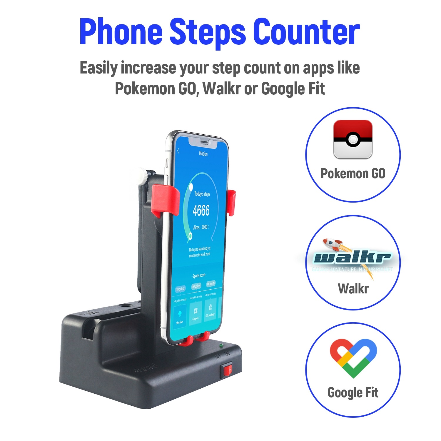 Mobile Phone Smart Watch Auto Step Shaker Automatic Step Counter for Pokemon Go/GoogleFit Cellphone Pedometer for Iphone/Android. 
