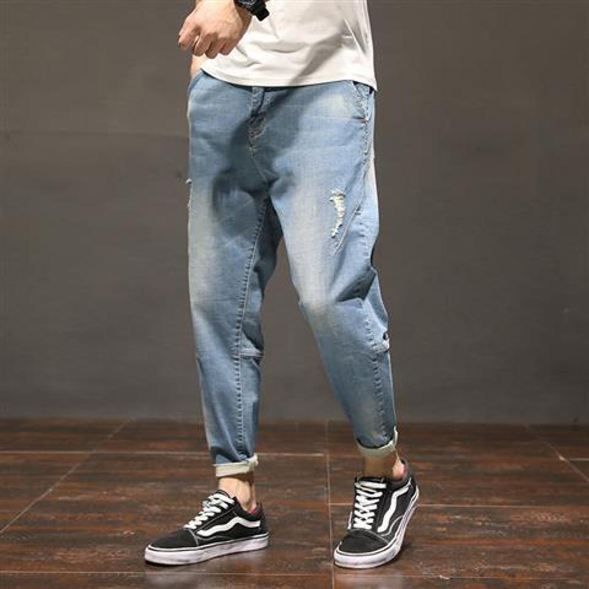 Fat Man plus-Sized plus Size Jeans Men's Fashionable Elastic Fat Man Fatty Spring and Summer Extra Large Skinny Pants300Jin7xl6