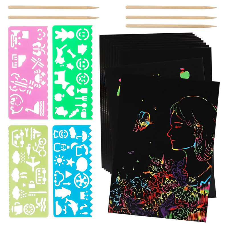 Rainbow Scratch Paper Art Set, Scratch Papers supplies Black Scratch