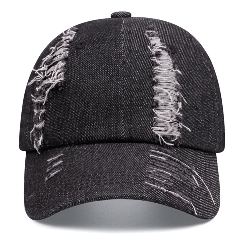 foreign trade amazon denim ripped baseball cap outdoor distressed solid color washed cap summer sunshade retro hat
