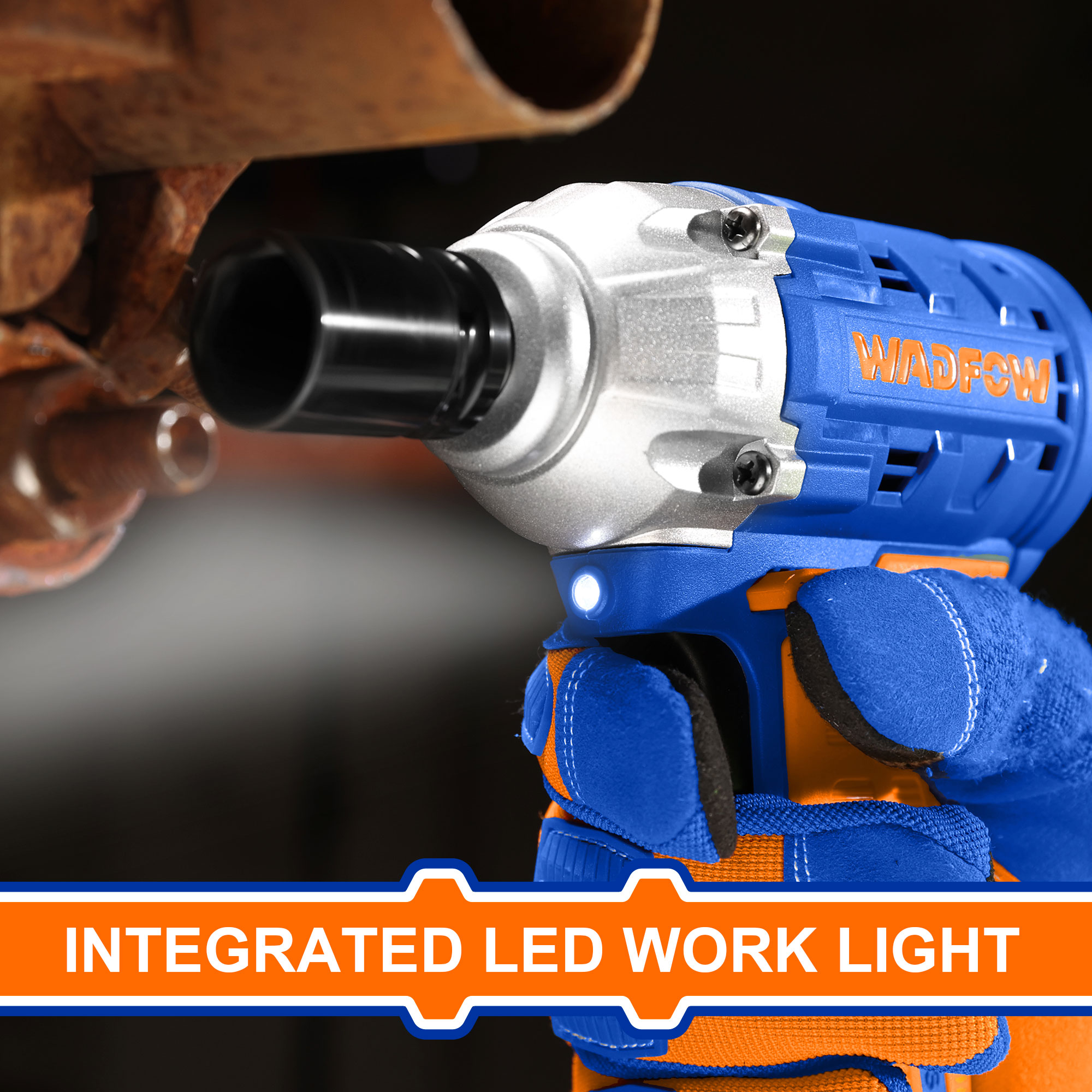 WADFOW Cordless Impact Wrench, Brushless Motor, 300 Nm, Impact Wrench, 3300 bpm, LED Light, Forward & Reverse, Cordless torque wrench With 2 pcs Batteries, Socket WCD1512. 