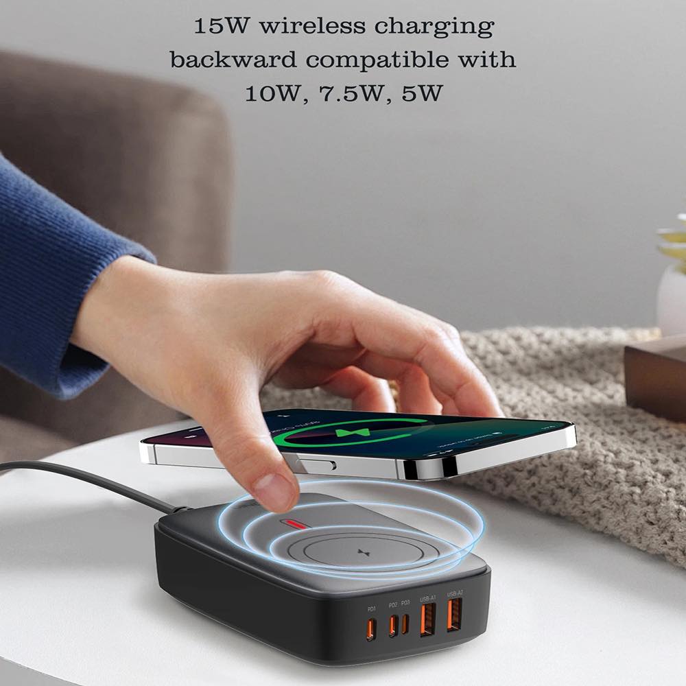 LDNIO 140W 6 IN 1 Multiport Desktop Charging Wireless Charger (Q4010). 