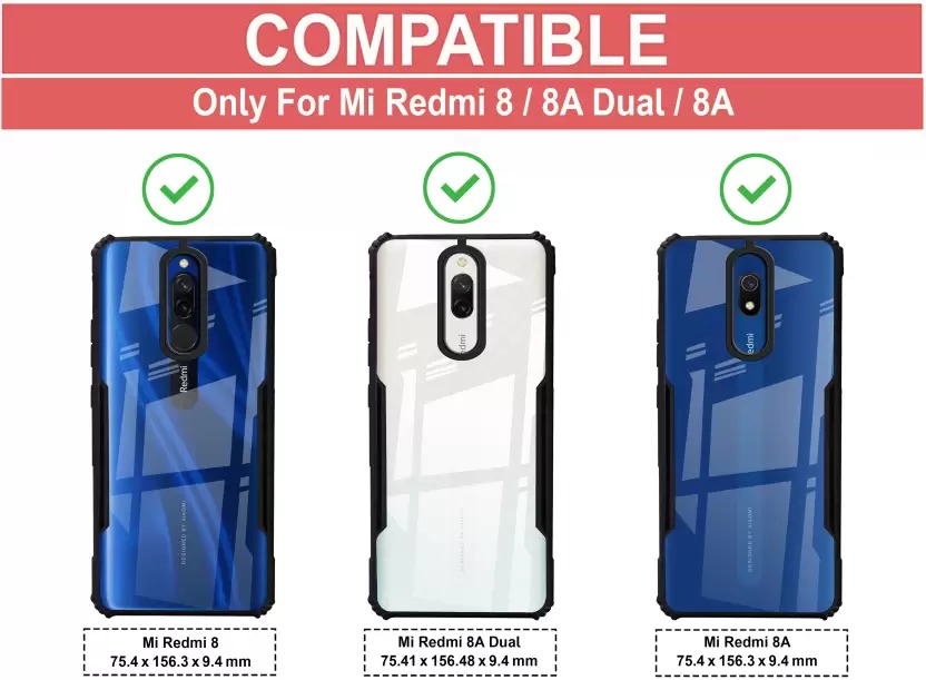 Back Cover For Mi Redmi 8A Dual, Redmi 8, Redmi 8A(Black,Transparent). 