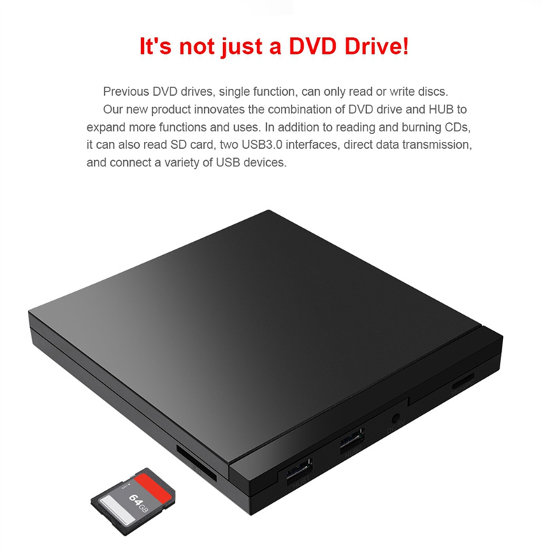 USB 3.0 External CD/DVD Optical Drive CD/DVD Player for PC Laptop. 