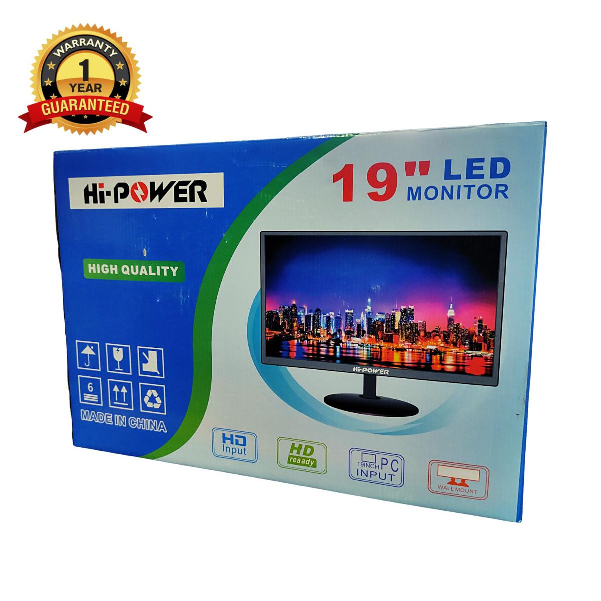 Hi-Power 19 Inch LED Monitor For Desktop & CCTV Camera With HDMI & VGA Port. 1 Year Replacement Warranty