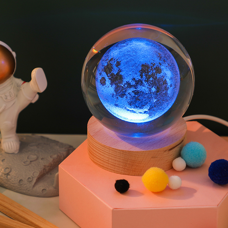 Planet 3D Crystal Ball Engraving Solar System LED Ball Light Touch Switch. 