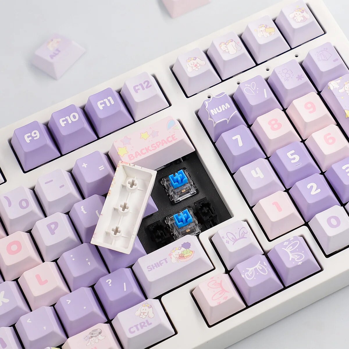 MOA/Cherry Profile Purple Rabbit PBT Keycaps Big Set Dye-Sub Alice ISO Layout Key Caps For Mechanical Keyboard Wooting 75 Hi75. 
