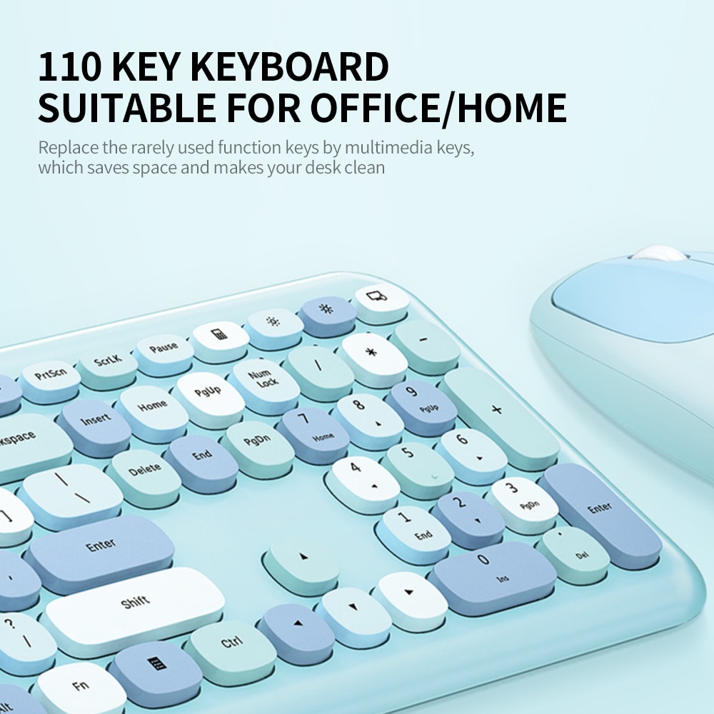 Mofii 666 Keyboard Mouse Combo Wireless 2.4G Mixed Color 110 Key Keyboard Mouse Set With Round Punk Keycaps For Girl Purple. 