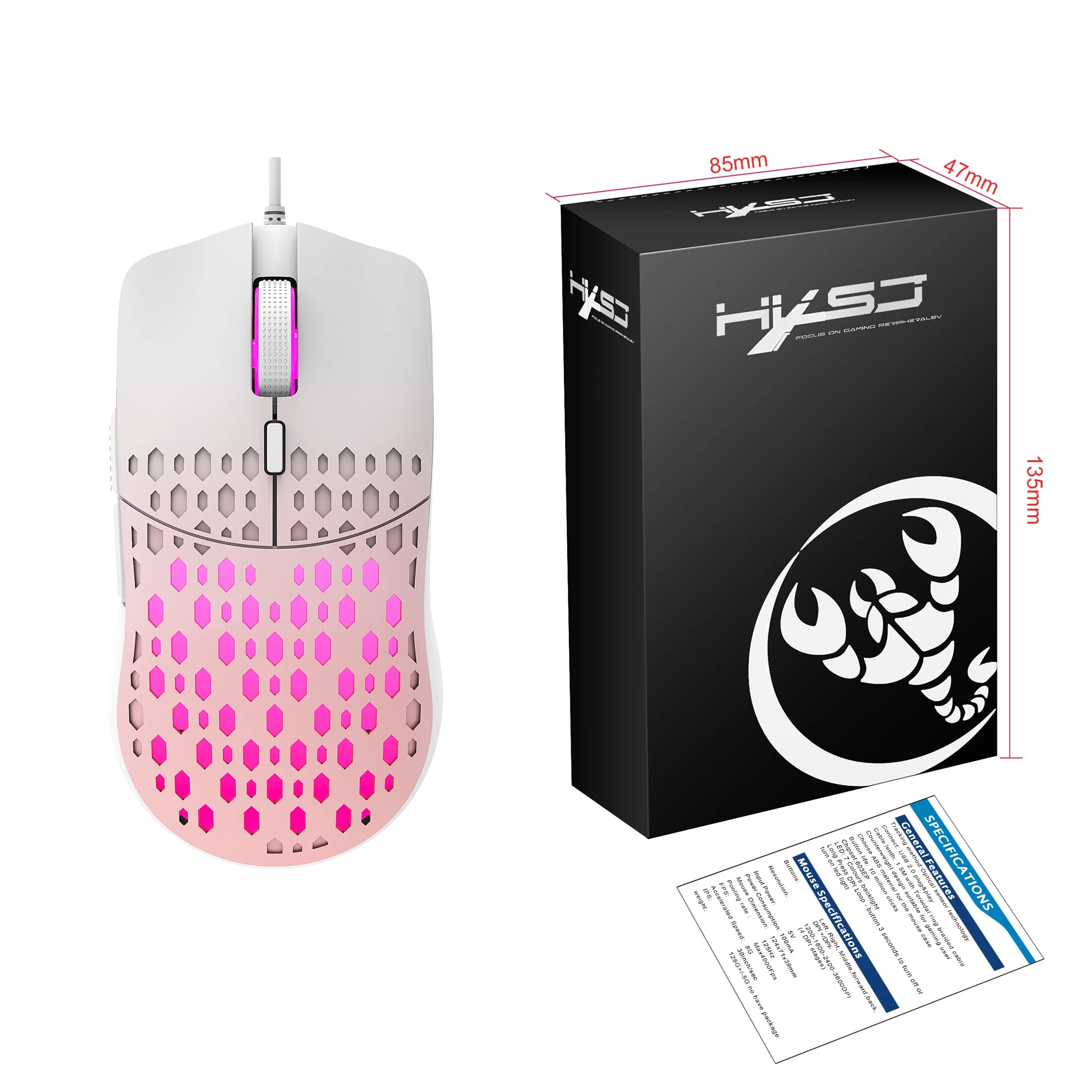 USB Wired Gaming Mouse RGB Gamer Hollow Out Mouses Adjustable 3600 DPI Honeycomb Macro Programmable Ergonomic Mice for PUBG. 