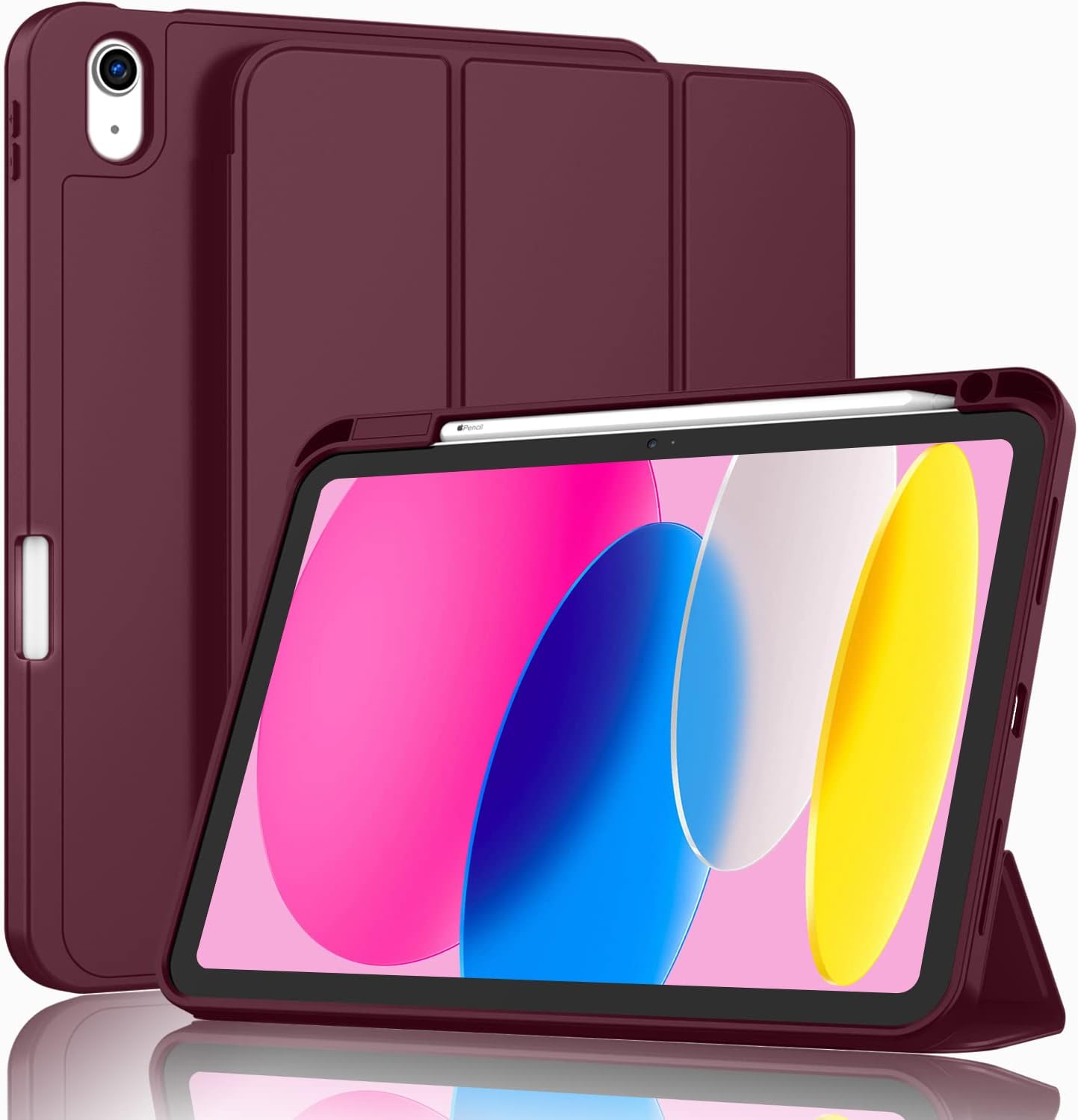 New Apple iPad 10th Generation Case 10.9 Inch 2022 with Pencil Holder, Smart iPad Case with Soft TPU Back [Support Auto Wake/Sleep] Black/Navy Blue (Model: A2757 A2777 A3162 A2696 A3355 A3356 A3354). 