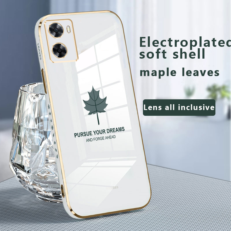 Tokifu For OPPO K10 5G Back Cover + Wrist Strap Fashion Shiny Maple leaf Plating Square Bumper Phone Case Soft TPU Silicone Shockproof Protective Phone Case. 