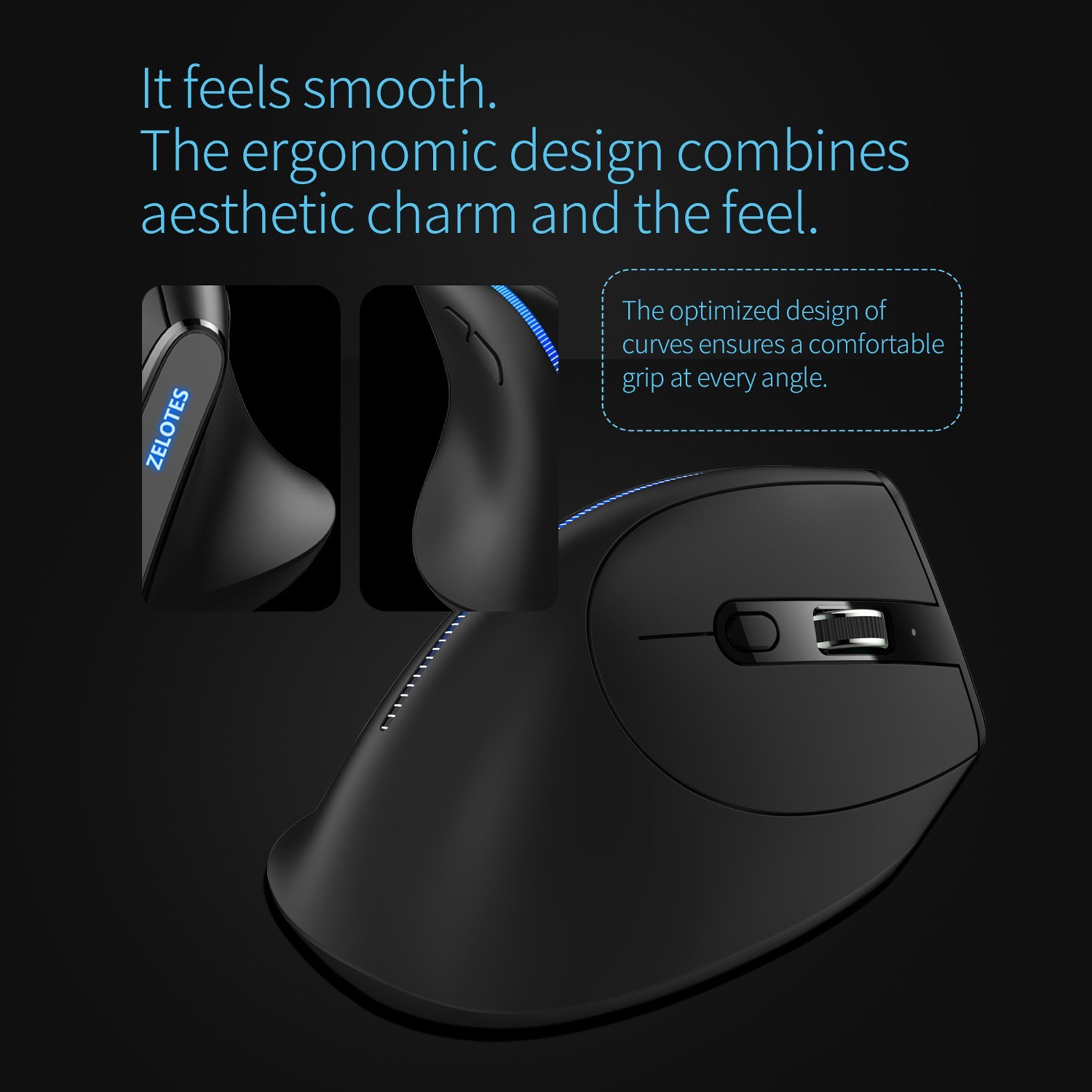 ZELOTES F-36A 2.4G Wireless Mouse Charging Blu-ray 6-button Optical Mouse 3 Level DPI Black. 