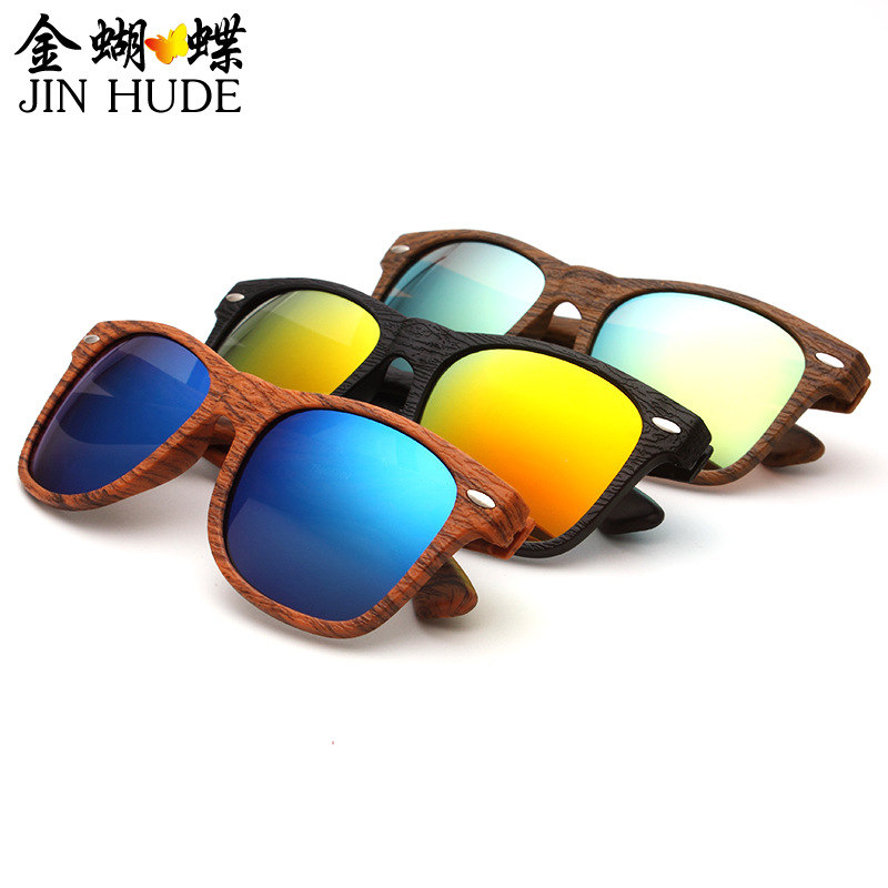 New handmade imitation wood grain rice nail sunglasses for men and women color film sunglasses spring leg classic rice nail glasses T500