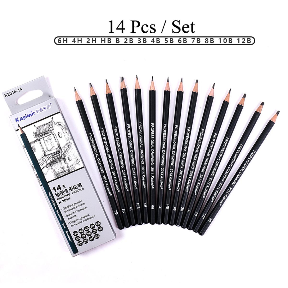 Kasimir 14pcs Sketch Drawing Pencils Set - 12B 10B 8B 7B 6B 5B 4B 3B 2B 1B HB 2H 4H 6H Pencil