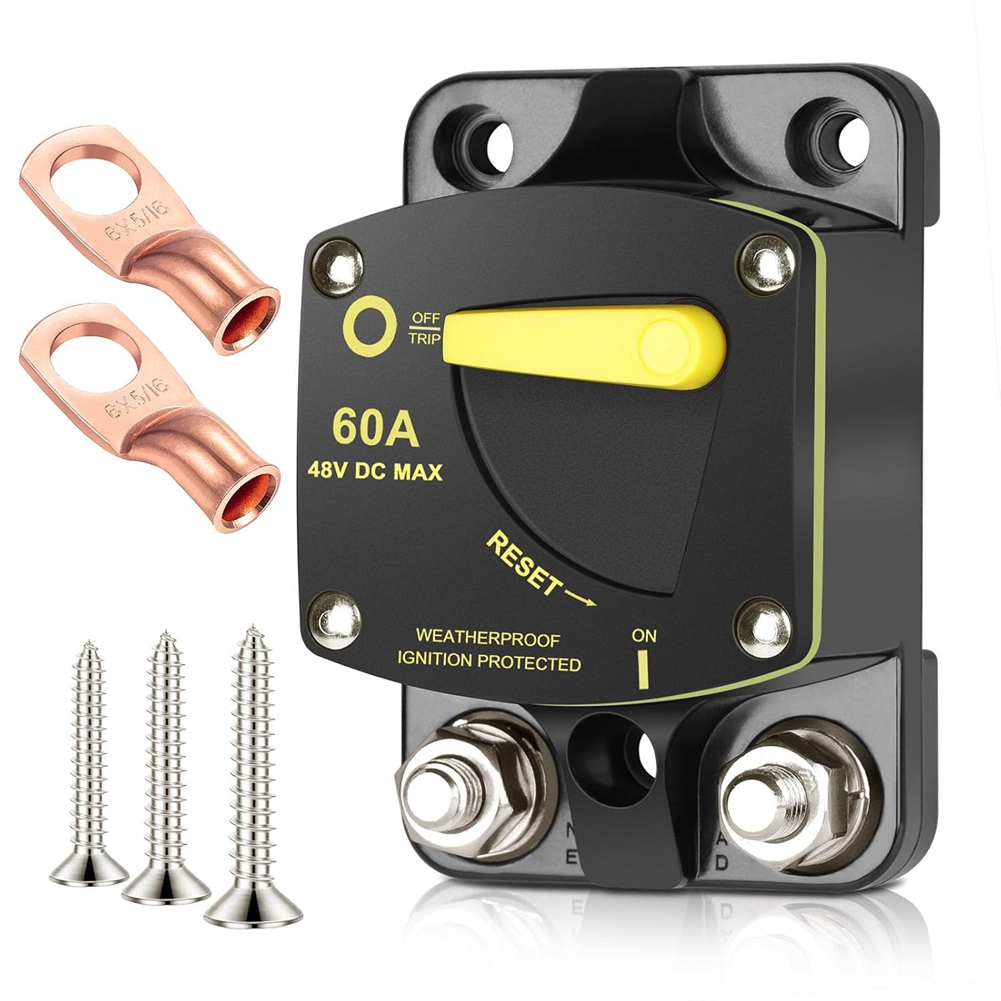 60 Amp Circuit Breaker DC 12V-48V Fuse with Manual Reset Switch
