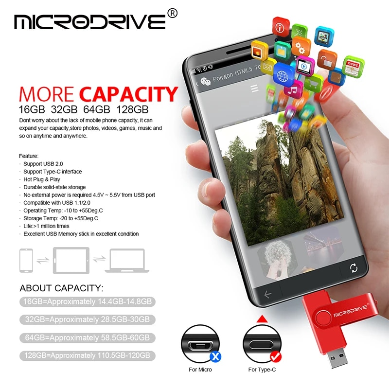 Multifunctional OTG 2 IN 1 type-c USB Flash Drive pendrive 128GB cle usb флэш-накопител stick 32/64 GB Pen Drive for phone. 