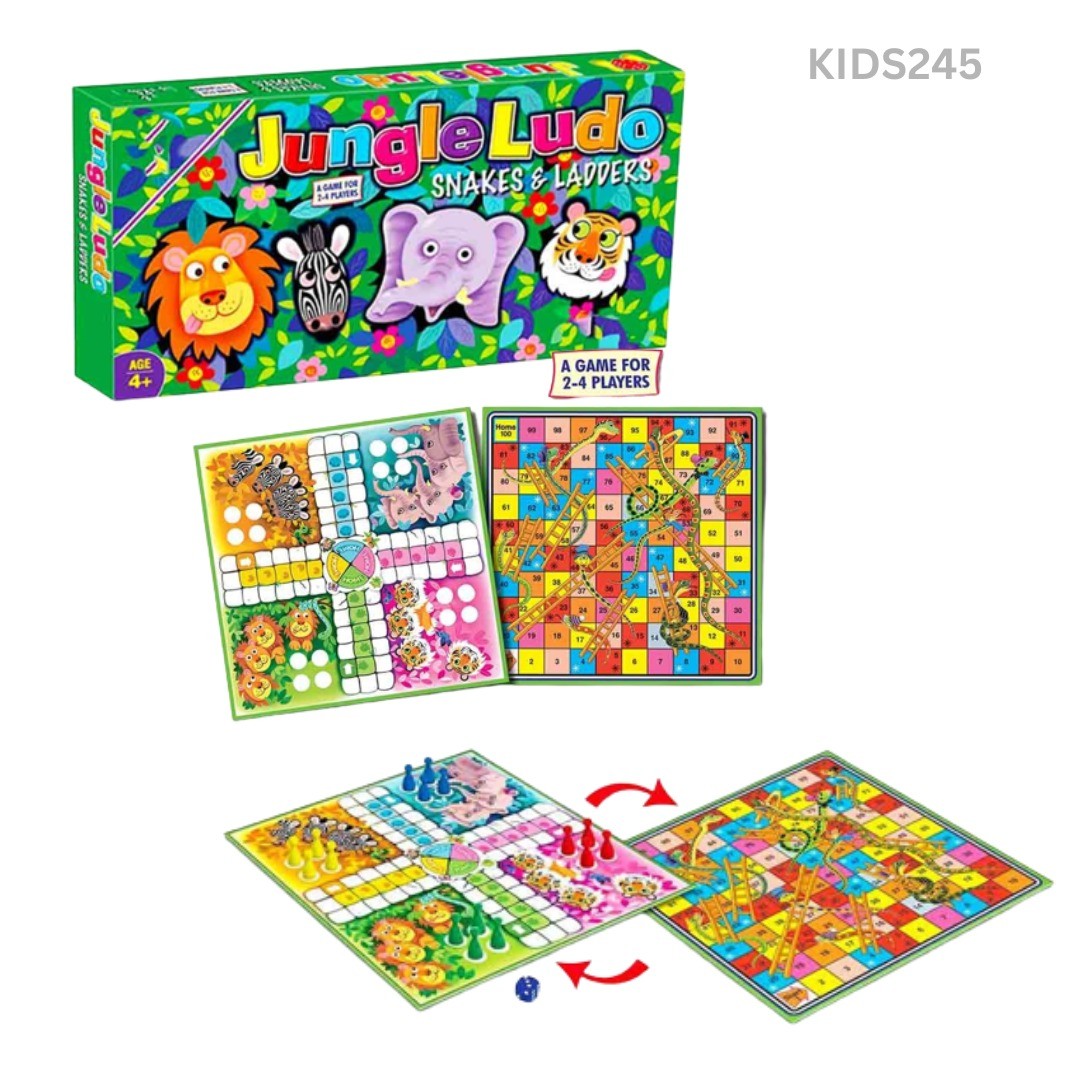 Imported Jungle Ludo, Snakes and Ladders 2-in-1 Game Play Set for 2-4 People. 