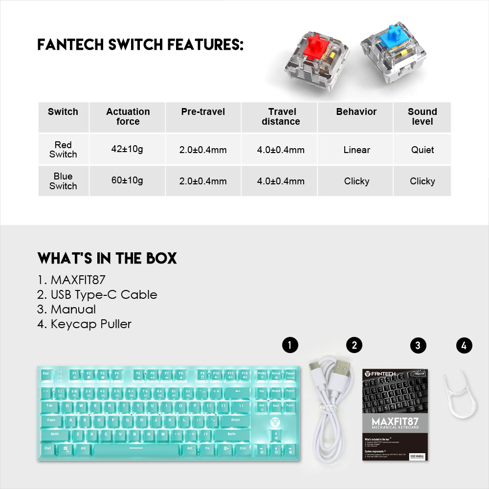 FANTECH MK856 MAXFIT87 RGB MECHANICAL KEYBOARD. 