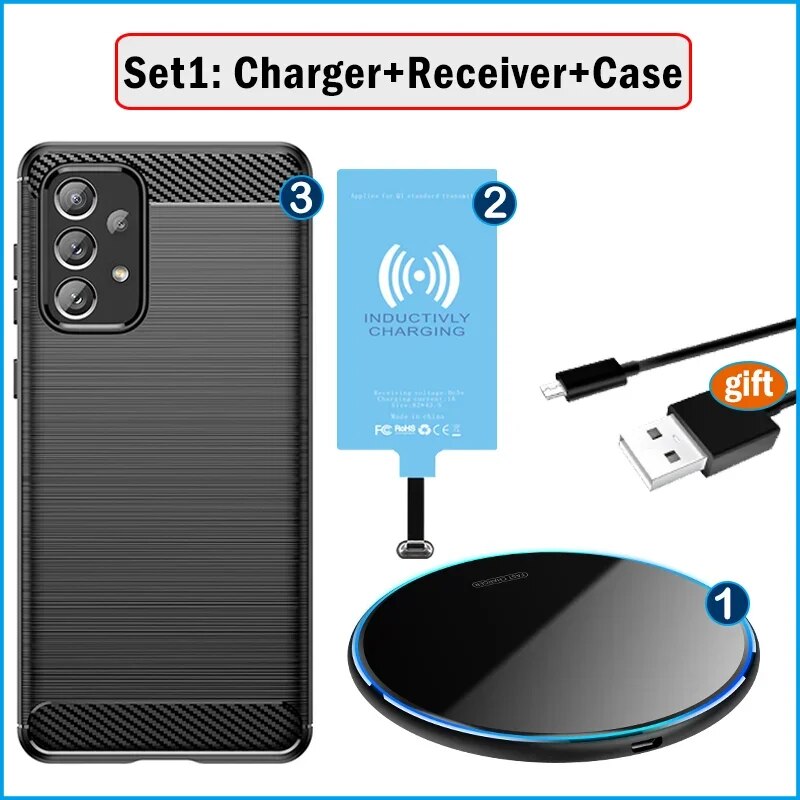 Qi Wireless Charger+Charging Receiver+Case for Samsung Galaxy A73 5G A736 Enjoy Wireless Charging (Install USB Type-C Adapter). 