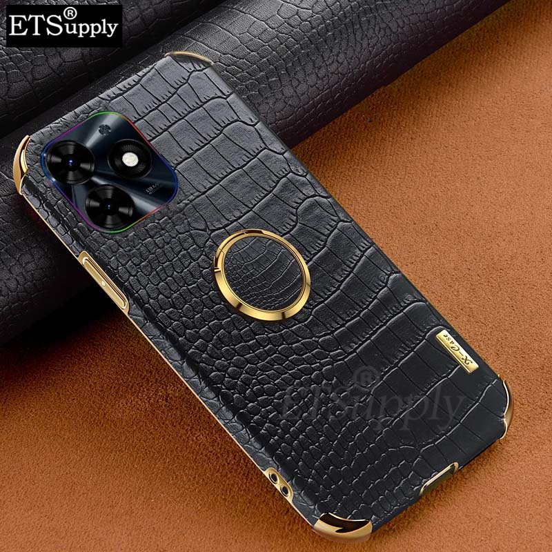 Phone Case Tecno Spark 20Pro 20C Soft Case Crocodile Pattern Texture Leather Handphone Shockproof Adsorb Ring Back Cover Tecno Spark 20 C 20 Pro Case. 