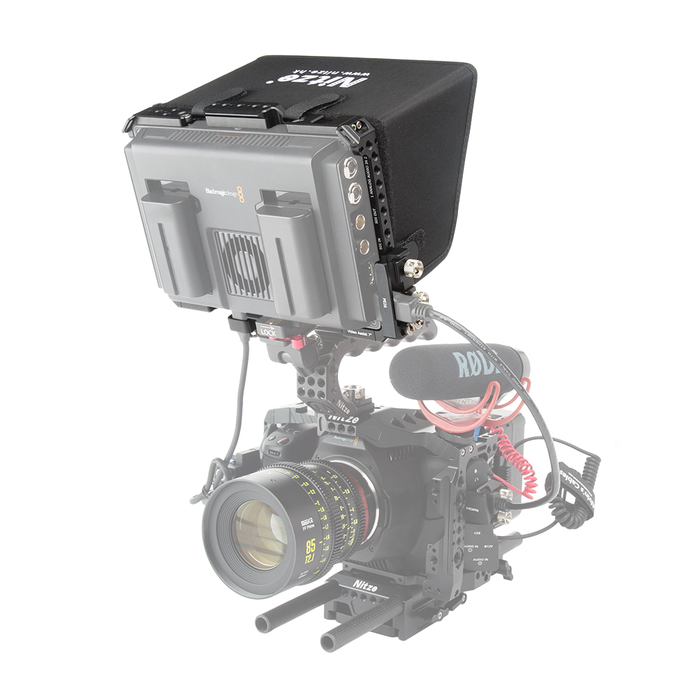 Nitze Monitor Cage for Blackmagic Video Assist 7” 12G HDR with Sunhood, HDMI-Compatibled and USB-C Cable Clamps - JT-B02B. 