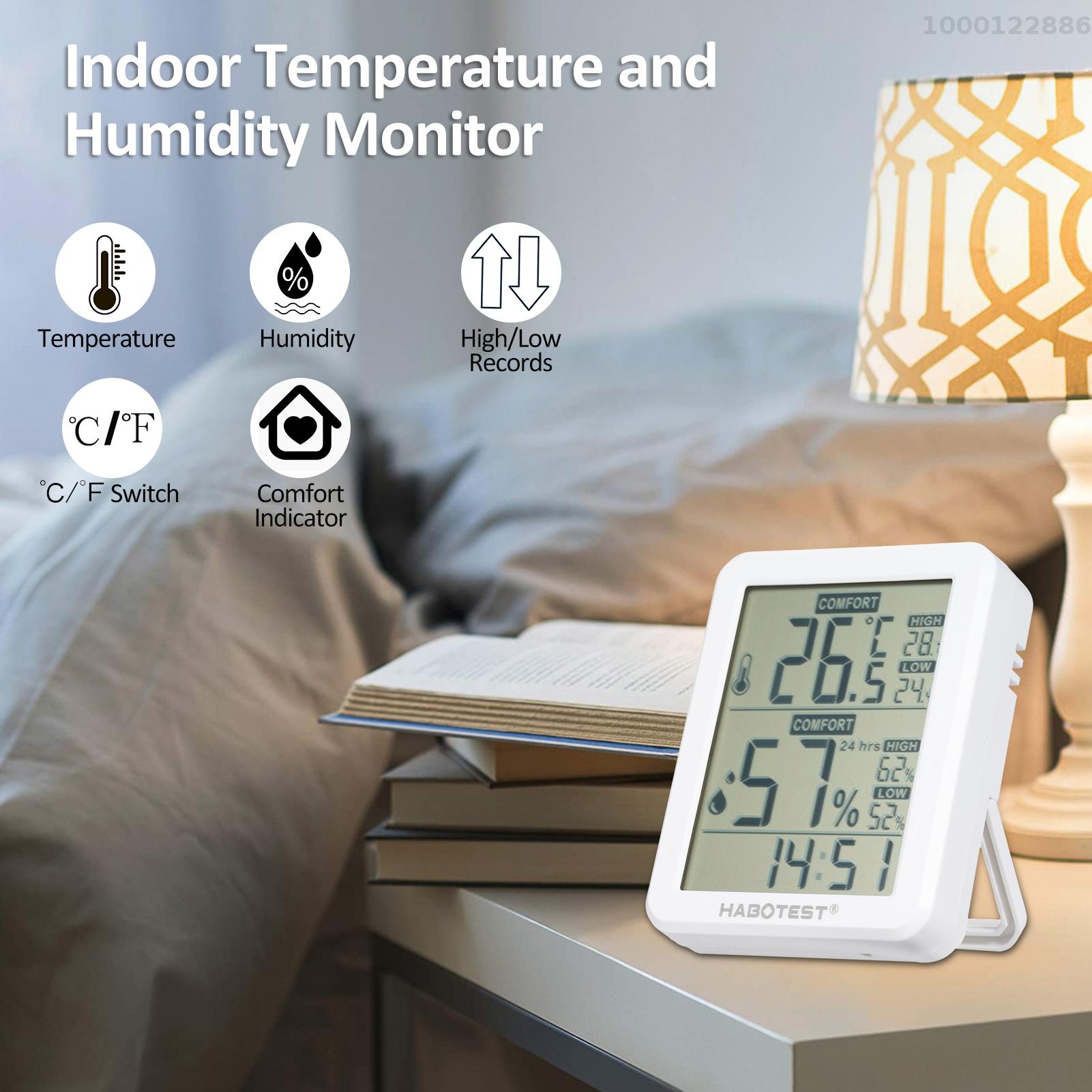 KKmoon HABOTEST Mini Digital Hygrometer and Thermometer Indoor Humidity Meter Room Temperature Sensor with Stand and Hole Temperature and Humidity Monitor Gauge for Home Greenhouse Garden Cellar Closet Guitar Case. 