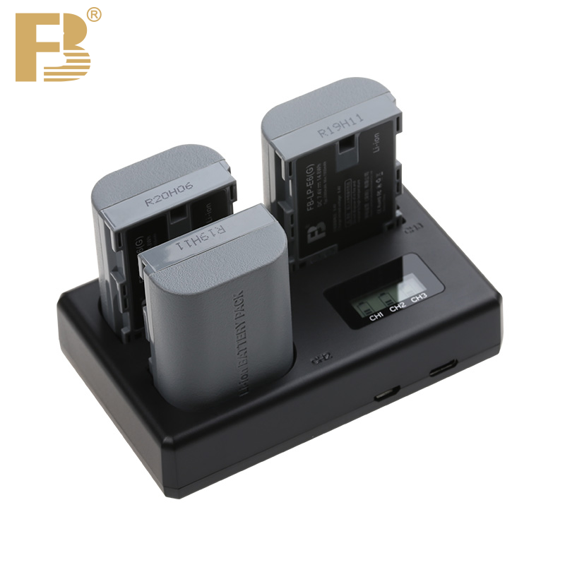 FB LP-E6 Battery Charger 3 Slot Charger for Canon EOS 5D Mark II III 50D 6D 60D 7D 70D 80D 90D 6D 7D 8D 5DS 5D3 Micro R5 R6 DSLR. 