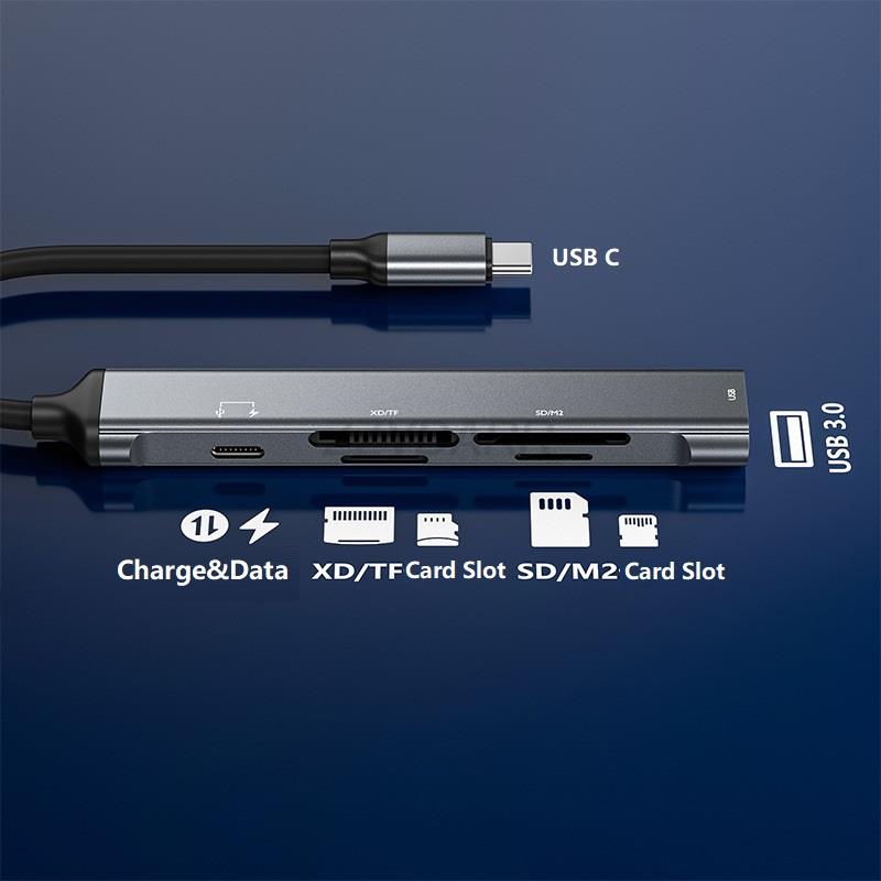 Czytnik kart iPhone XD 6 w 1 do czytnika kart Lightning M2 Adapter kart obrazkowych XD do czytnika SD/mysz/TF typu C z ładowaniem. 