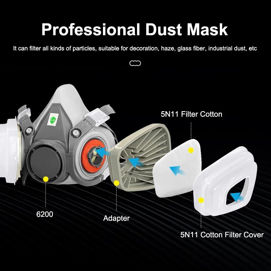 6200 Gas Mask Half-face Dustproof Respirator Combination 2091 5N11 Particle Filters Safety Work Industrial Labor Paint Spray. 