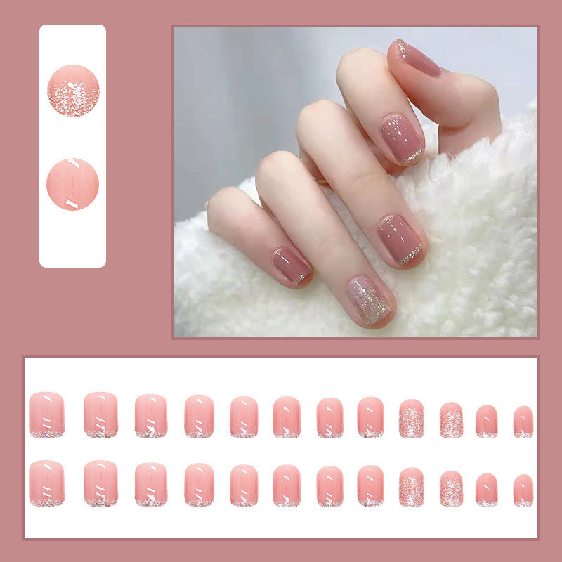 24Pcs Crystal Pink Fake Nails with Glue DIY Art Design False Nails Wearable Nails Stylish Pattern Artificial Nails
