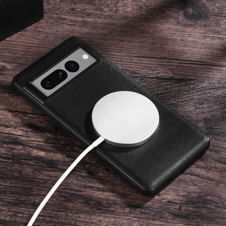 For Google Pixel 7 Magsafe Magnetic Ring Leather Texture Phone Case. 