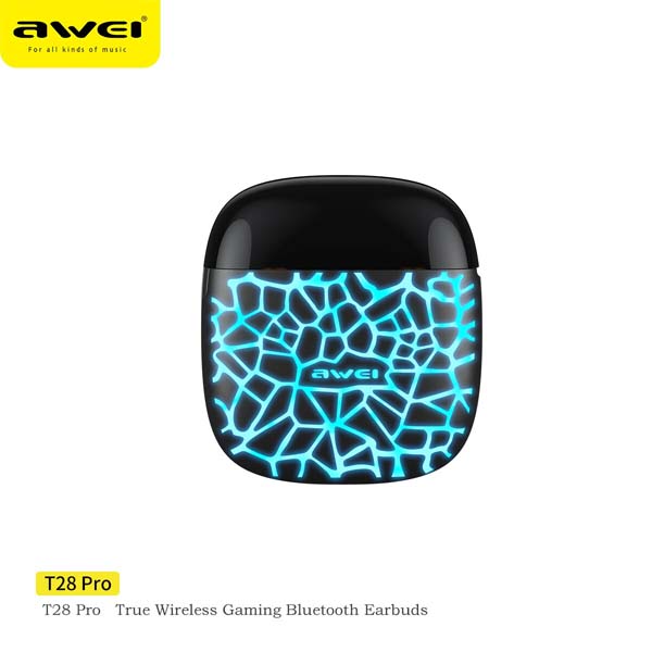 Awei T28 Pro TWS Gaming Earbuds With RGB Lighting Case 30MS Low Latency. 