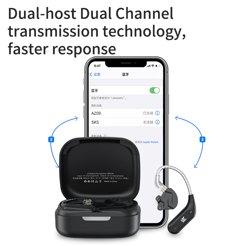 KZ AZ09 HD Bluetooth Module Wireless Upgrade Cable Bluetooth 5.2 HIFI Wireless Ear Hook C B PIN Connector With Charging Case. 