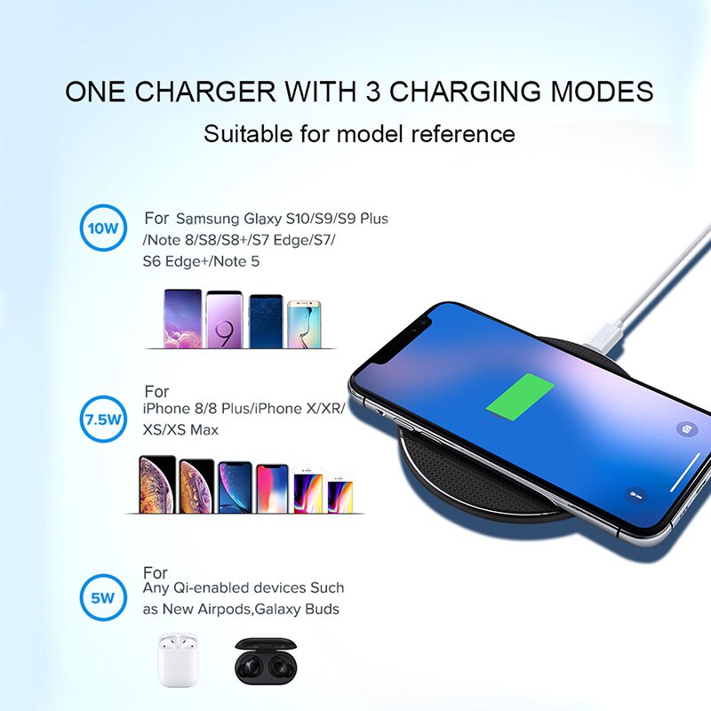 Qi wireless charger For Samsung Galaxy S8 S9 Plus Note 8 9 For IPhone X XR XS 11 Pro Max 10w Fast Charging Pad wireless Charger BQ.