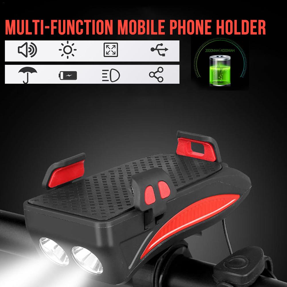 4 in 1 Bicycle USB Rechargeable Led Bicycle Light with Horn and Mobile Holder With PowerBank. 