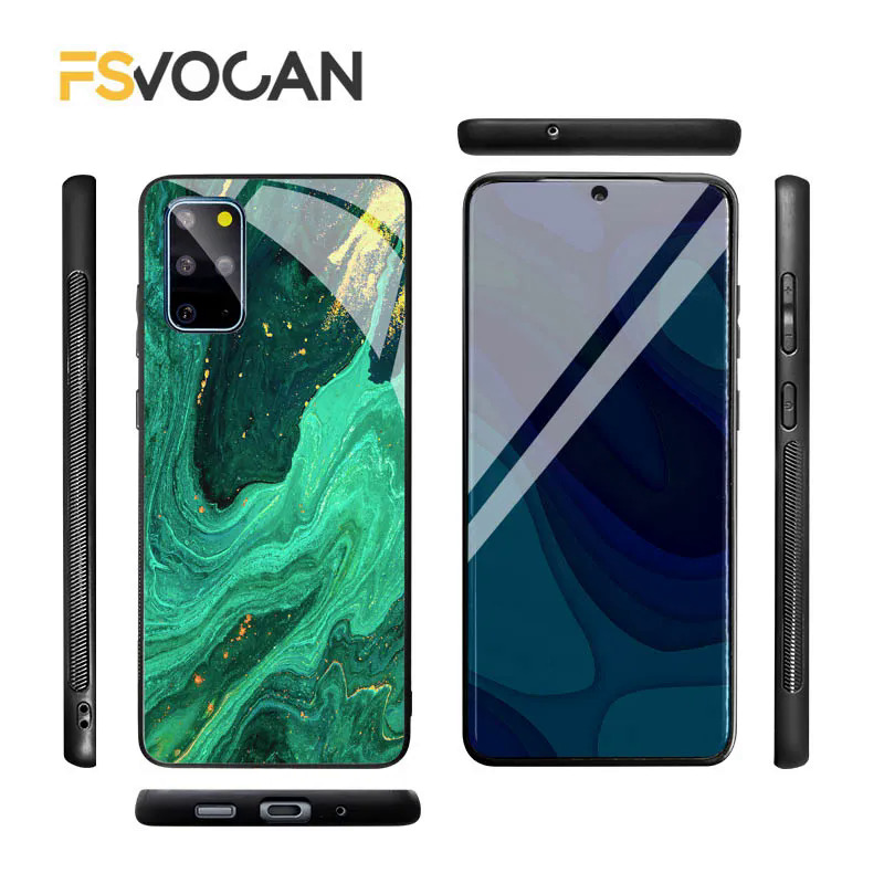 【Healer DingD】 Emerald Green Jade Stone Pattern Phone Case For Samsung S21 S20 FE Plus S23 S22 A71A72 A53 A52 A51 A54 Ultra A12 A31 A32 A33 A34. 