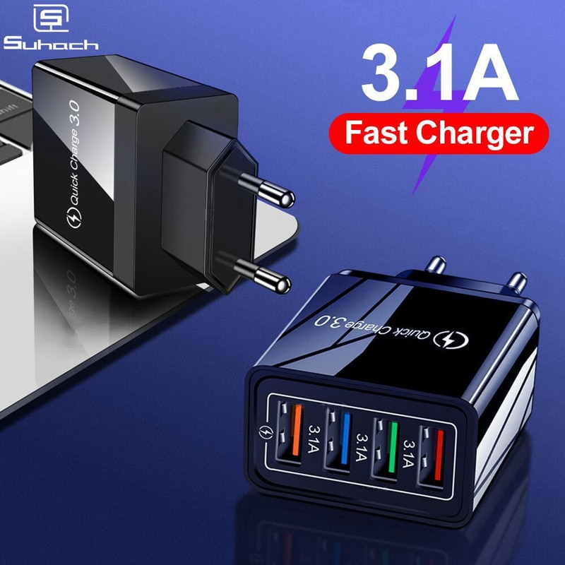 Quick Charge 4.0 4 Port Phone Fast Charger For Samsung S21 S20 FE S10 S9 S8 Plus Note 20 10 Ultra Fast Charging Wall Charger