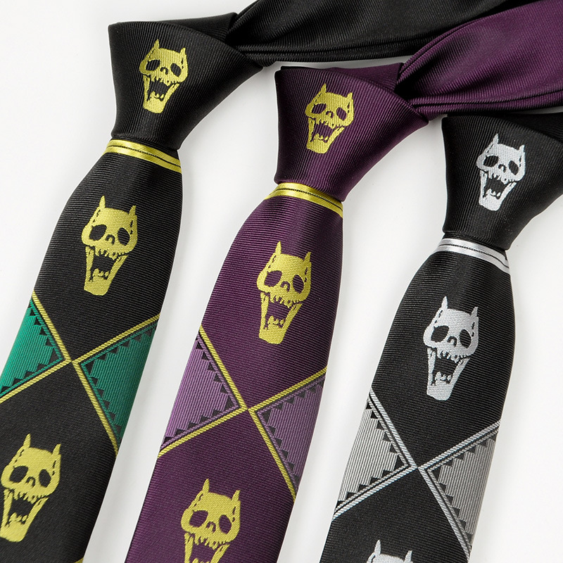 Japanese version of JOJO tie Kira Yoshikage Bizarre Adventure Skull Black Lazy Zipper Tie Men's Hand Punch. 