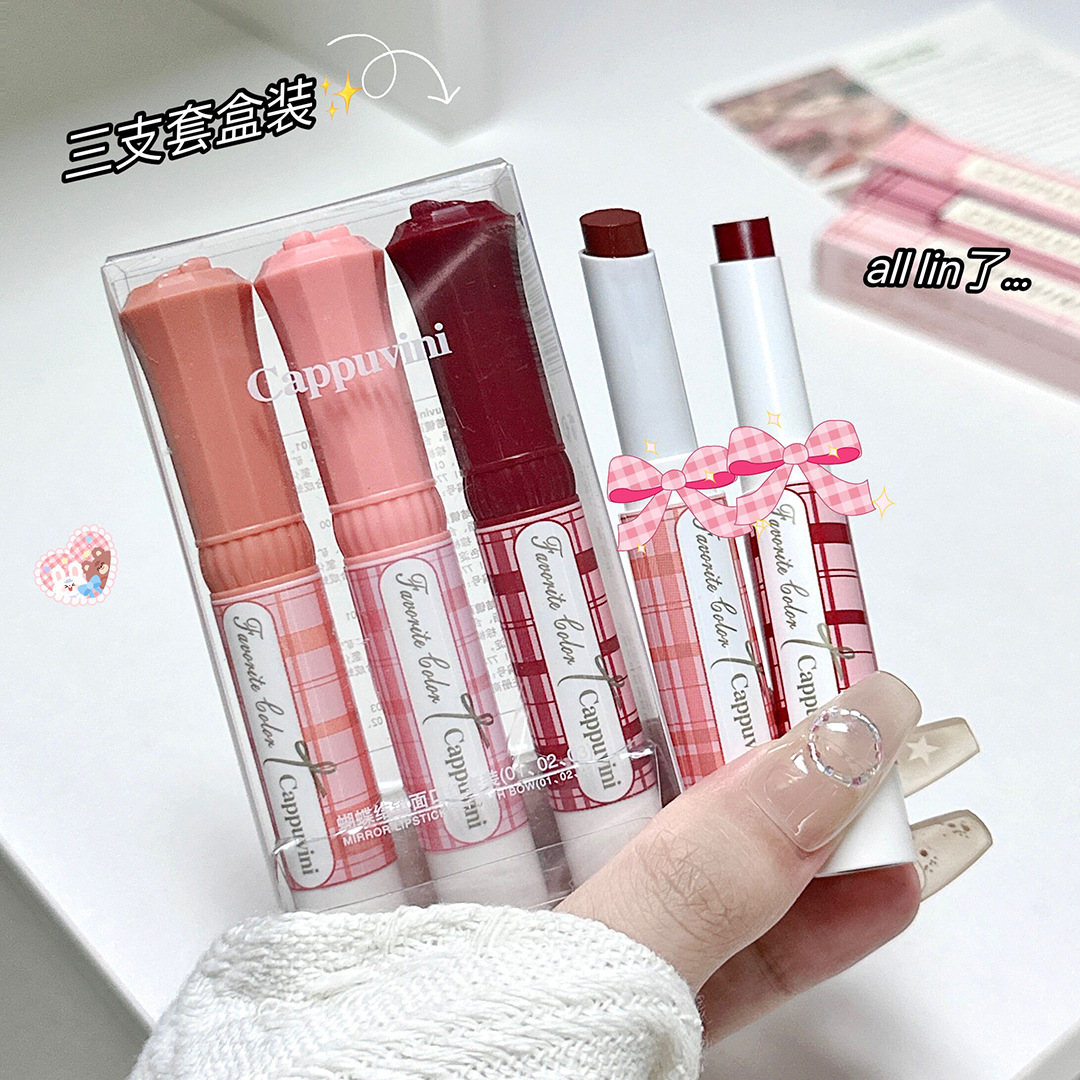 Cappuvini Bow Mirror Lipstick Lasting Makeup Pigment Not Easy to Stick to a Cup of Water Shine Mirror Lipstick Primer Lipstick. 
