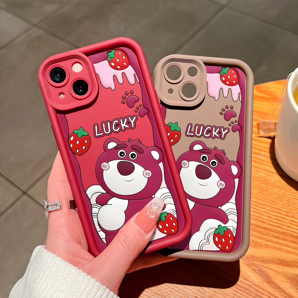 ZCSIBORUI for OPPO A18 A38 Back Cover Lotso Strawberry Pattern Soft Camera Protection Rubber Square Ladder Phone Case. 