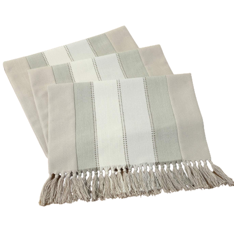Vertical Stripe Rustic Table Runner with Tassels Linen Cotton Coffee Dining Table Cloth Runners Long Non Slip(38x220cm)