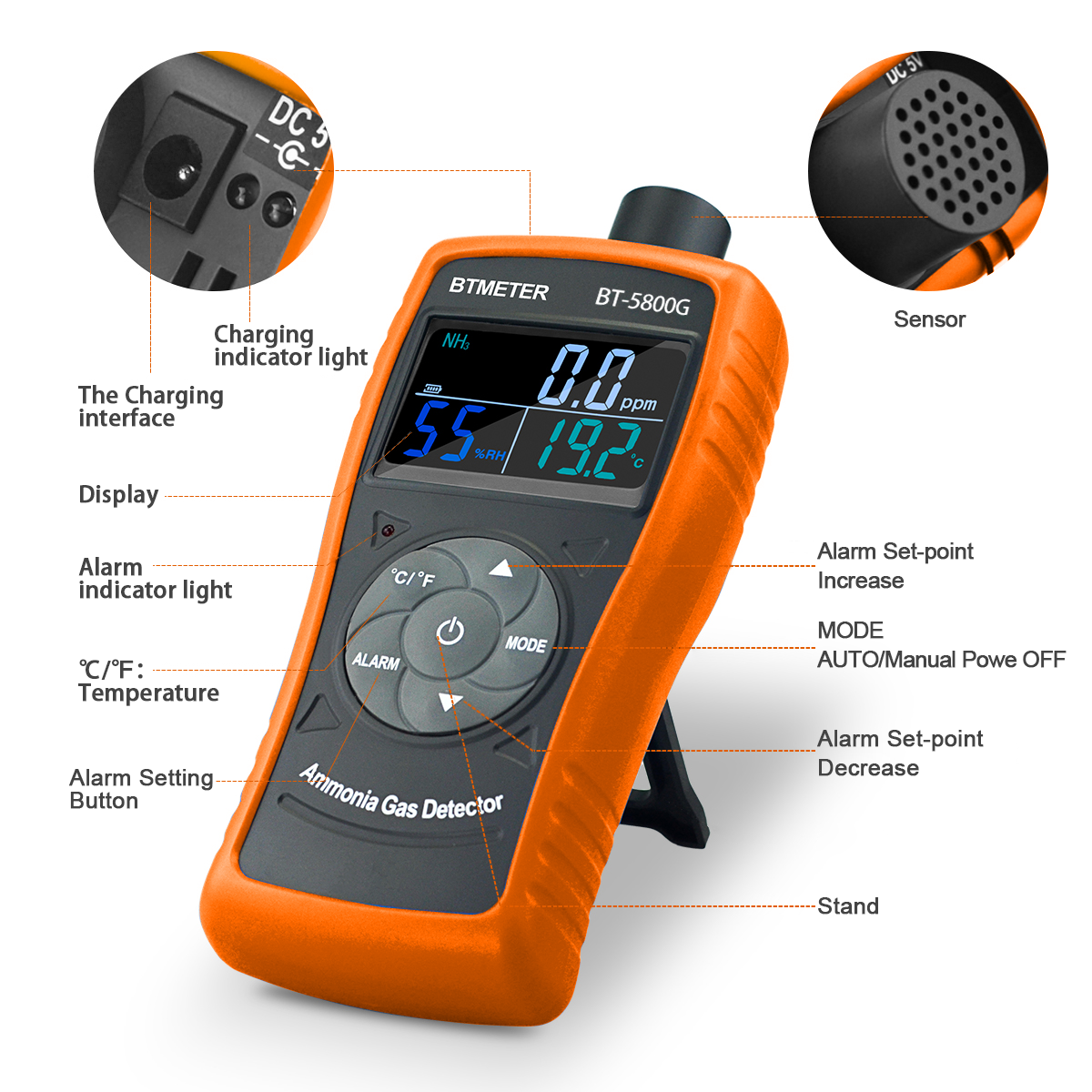 Ammonia Detector/NH3 Monitor/air quality Monitor,0-100ppm Particle Detector Meter for indoor Air Purifier Quality，breeding，Farms. 