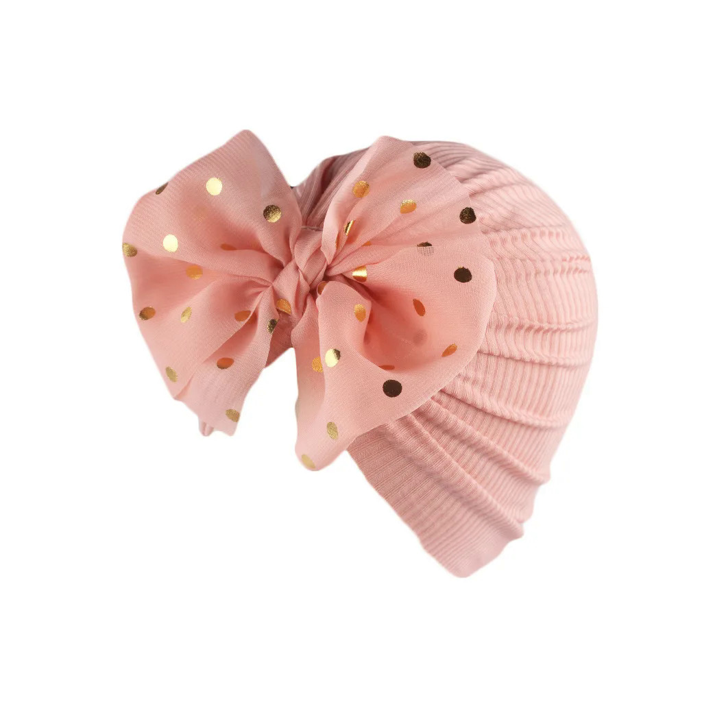【Pioneer Gong】Lovely Shiny Bowknot Baby Hat Cute Solid Color Baby Girls Boys Hat Turban Soft Newborn Infant Cap Beanies Head Wraps. 