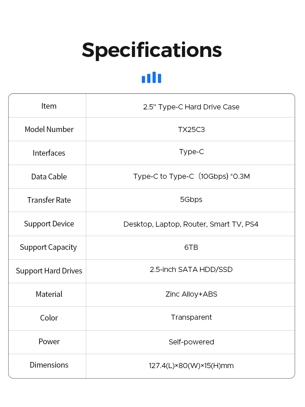 ORICO TX25C3-GY 2.5 inch Type-C Transparent Enclosure. 