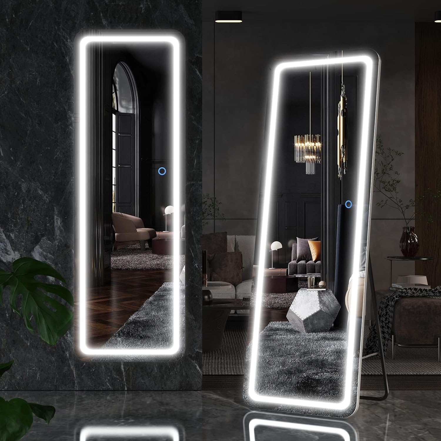 60 x 20 Full Length Mirror with Lights and Stand Wall Mounted and Floor Mirror LED Lighted Full Body Dressing Mirror. 