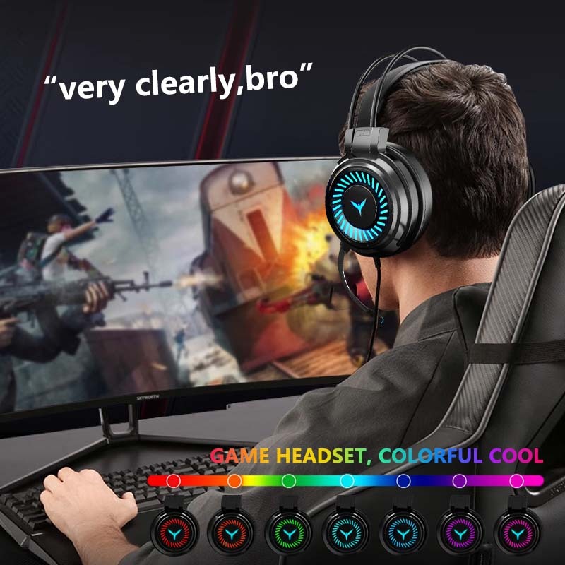 Mkeps gaming headphones led wired headset noise canceling with microphone for PC laptop computer. 
