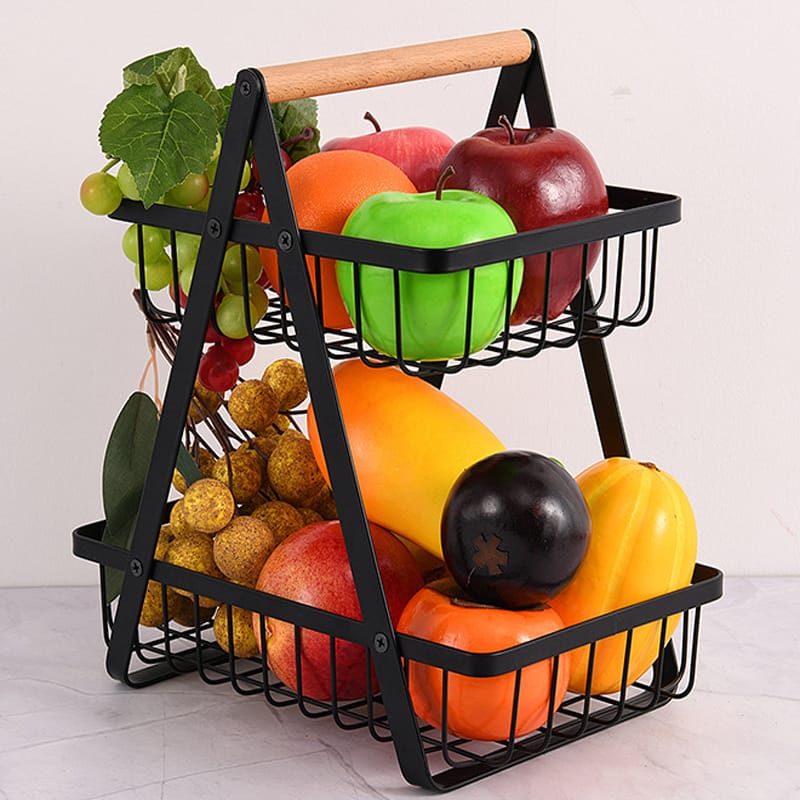 Organize Your Fruits In Style With The 2-Tier Metal Fruit Basket - Black  Home Decor For A Chic Kitchen