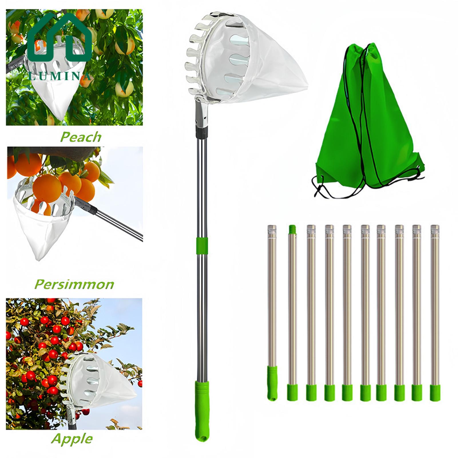 Lumina Stainless Steel Fruit Picking Pole Extendable Fruit Picker Pole with Storage Bag Ideal for Harvesting Fruits Like Mango Lemon Orange More Perfect for Home Gardening Orchard Use Grabber Tool for Twist. 