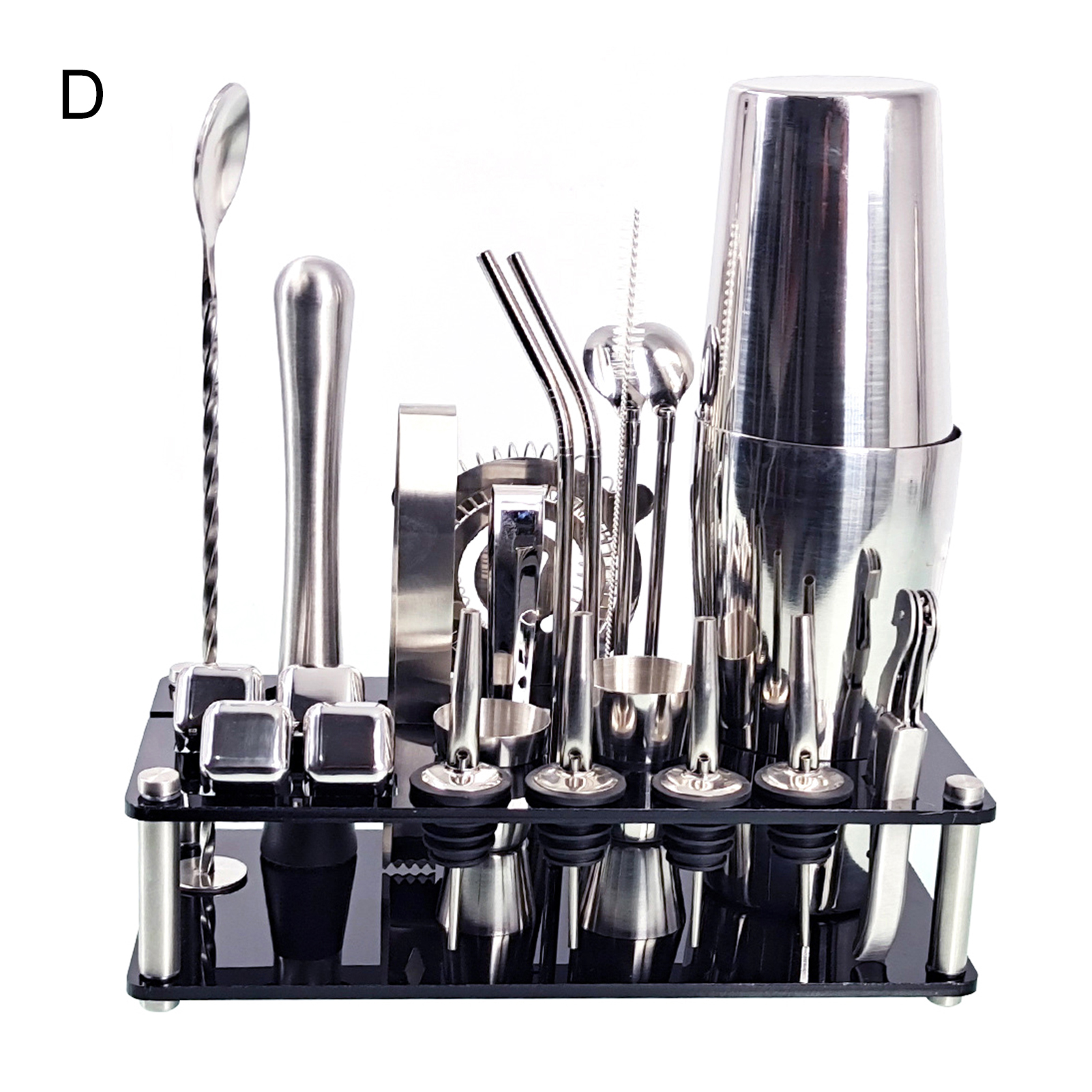 23Pcs/Set Bartender Kit Professional Versatility Stainless Steel Martini Cocktail Shaker with Stand Bar Accessories. 